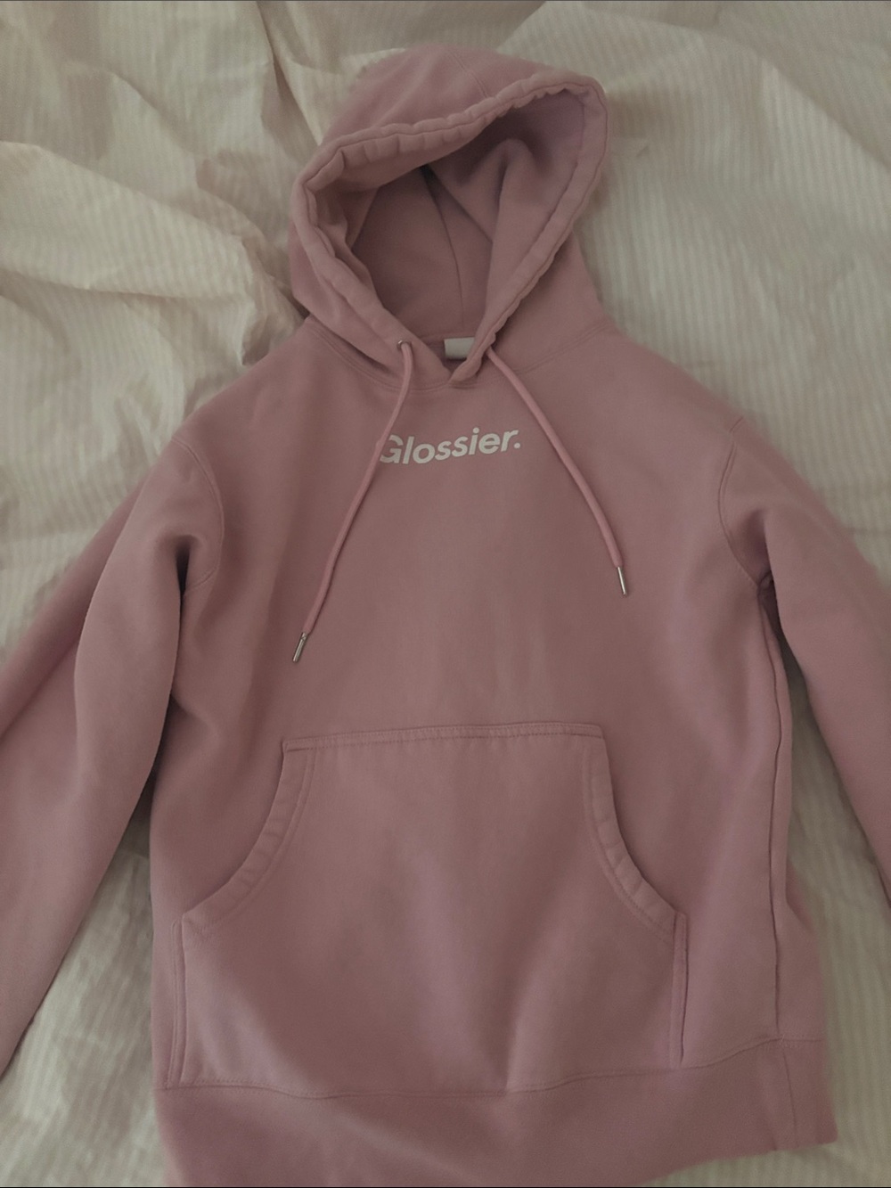 Glossier Rose Pink Logo XS Pullover Hoodie